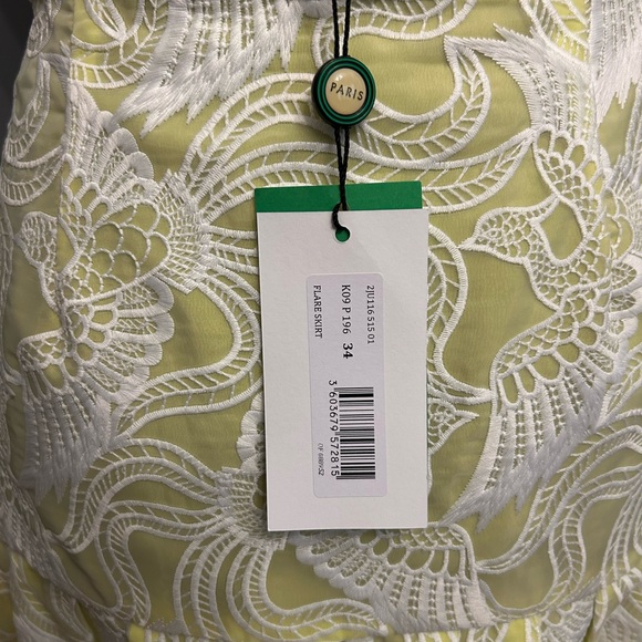 BNWT Kenzo White and Yellow Embroidered Fit and Flare Midi Skirt, size US2 - Picture 5 of 6